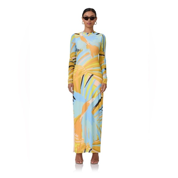 AFRM Dresses & Skirts - AFRM Didi Vibrant Blue and Yellow Long Sleeve Dress